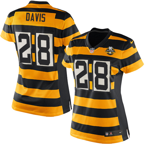 Women's Limited Sean Davis 80th Anniversary Nike Jersey Gold/Black Alternate - #28 Throwback NFL Pittsburgh Steelers